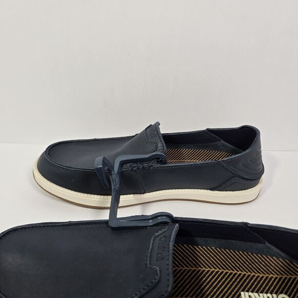 OluKai Kakaha Nia Mens 10 Mood Indigo Blue Leather Slip On Shoes Loafers main image 5